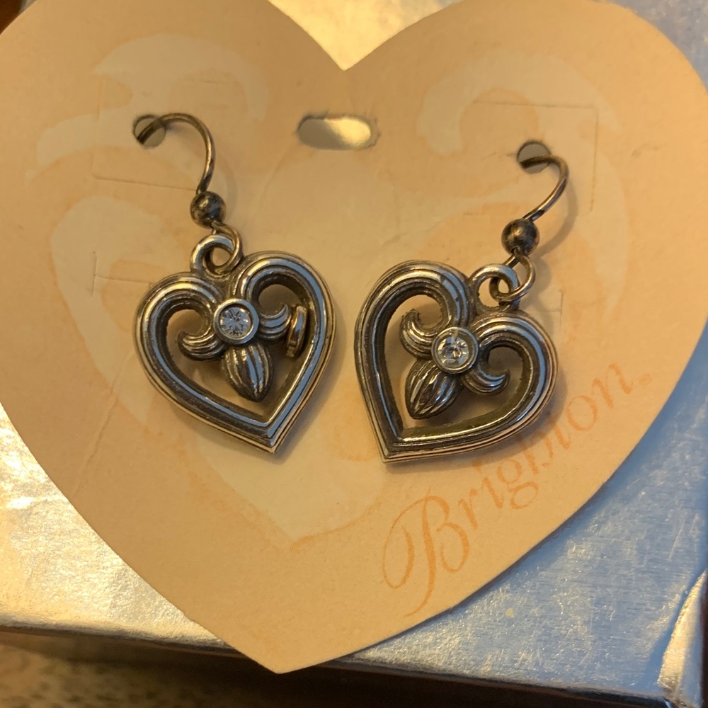 NWOT Brighton Silver toned Heart Earrings with Crystal Accent
